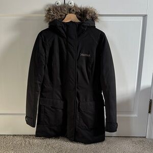 Marmot Black Coat with Faux Fur Trim